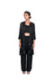 Black small flower scattered short jacket with black double GGT pants