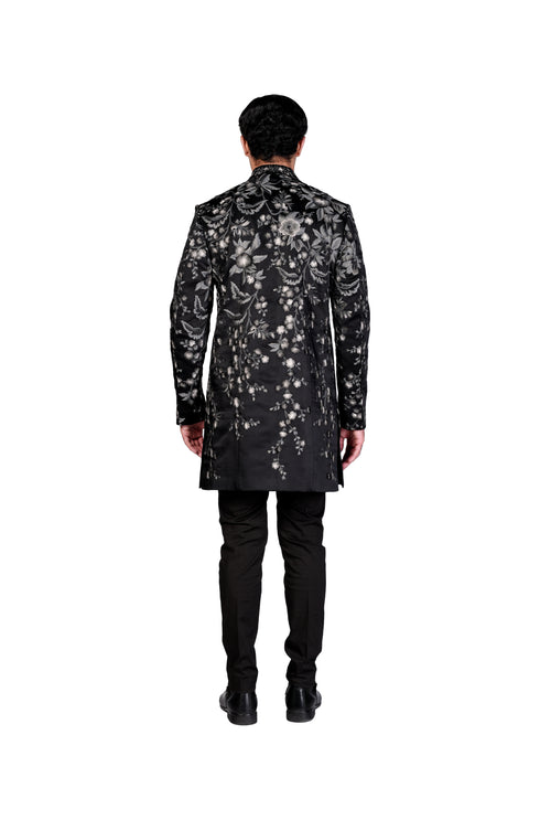 Black wallpaper thread EMB Bandhgala with black slim pants