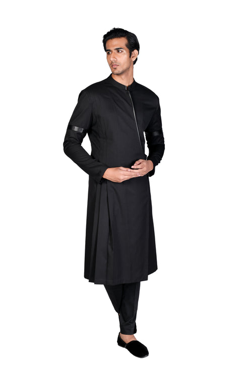 Black Suiting Angrakha with Black Slim Pants