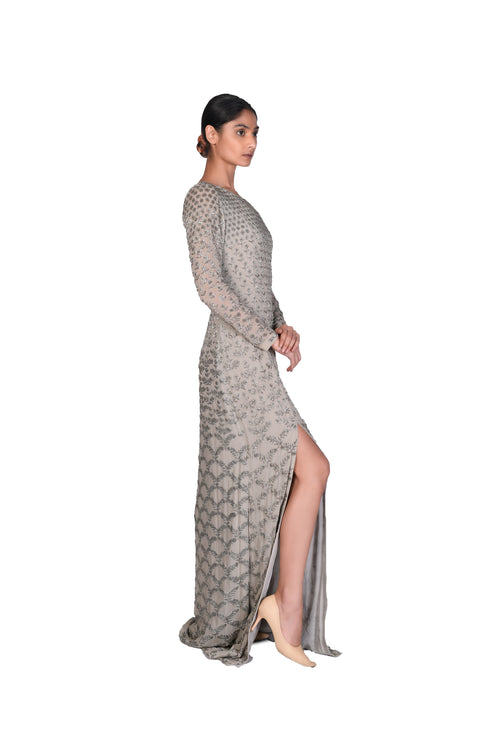 Grey Swallow Flower EMB Cocktail Gown