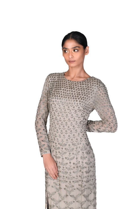 Grey Swallow Flower EMB Cocktail Gown