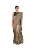 Pumpkin Leaf EMB Antique Gold Tissue Saree with Blouse Piece + Pipe EMB Gold Cutwork Sleeveless Blouse