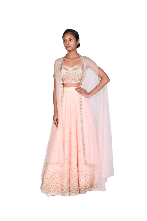 Peach and Pink Bustier and Skirt with Organza Throw