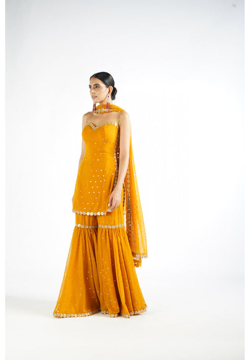 Mustard Georgette Sharara Set