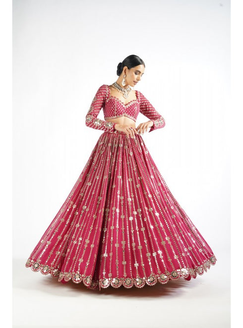 Mellow Wine Small Flower Linear Lehenga Set