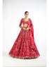 Crimson Red Small Flower Linear Lehenga Set