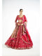 Crimson Red Small Flower Linear Lehenga Set