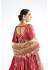 Crimson Red Small Flower Linear Lehenga Set