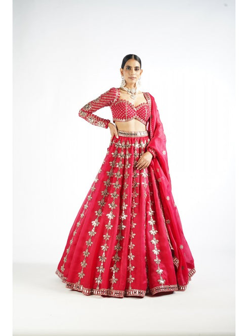 Crimson Red Chandelier Drop Lehenga Set