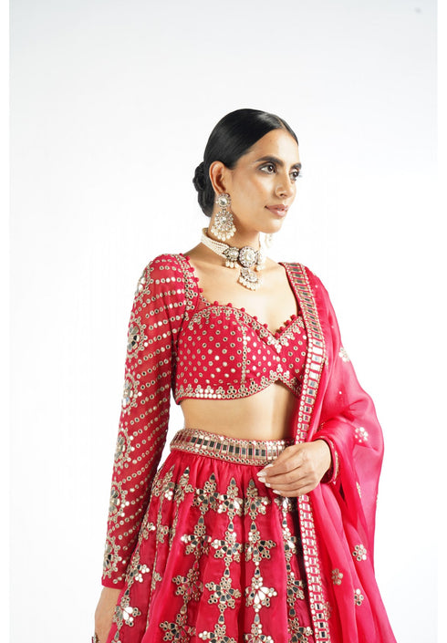 Crimson Red Chandelier Drop Lehenga Set
