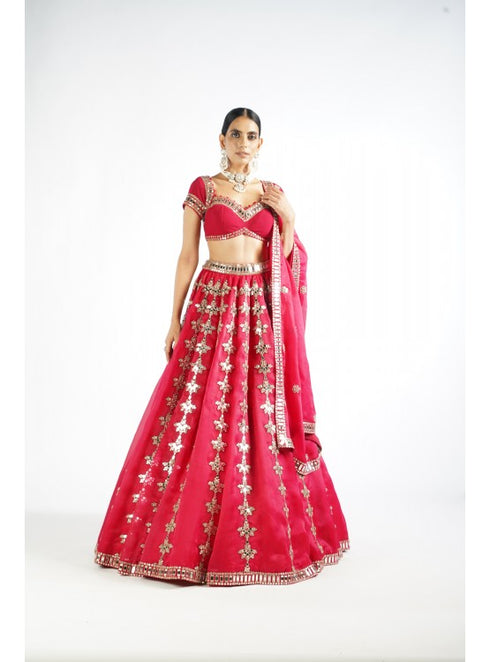 Crimson Red Chandelier Drop Lehenga Set