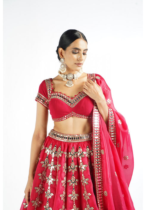 Crimson Red Chandelier Drop Lehenga Set