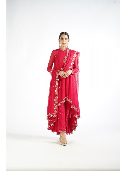 Crimson Red Scallop Pant Kurta Set
