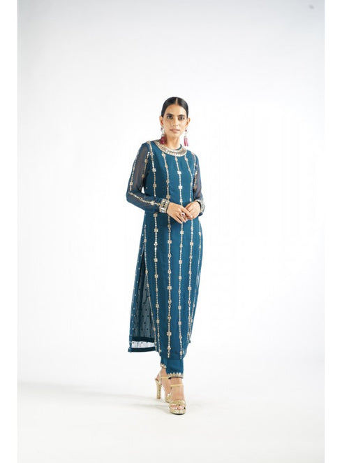 Dark Teal Embellished Pant Kurta Set