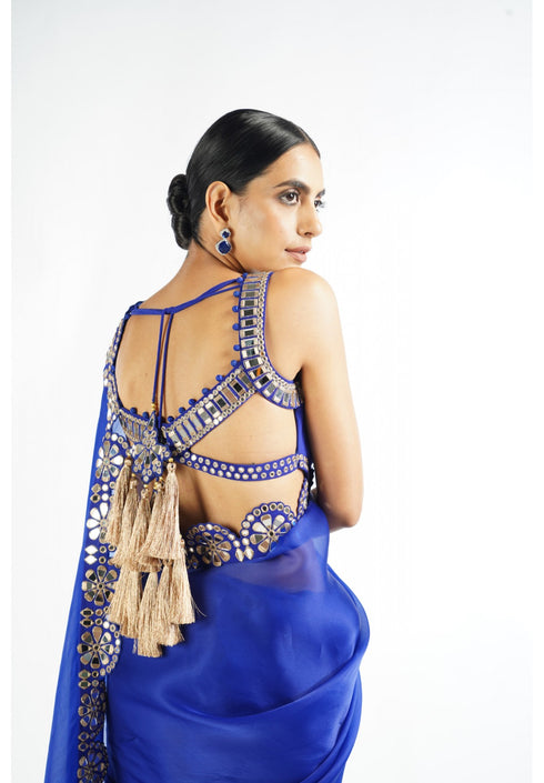Royal Blue Mirror Scallop Saree Set