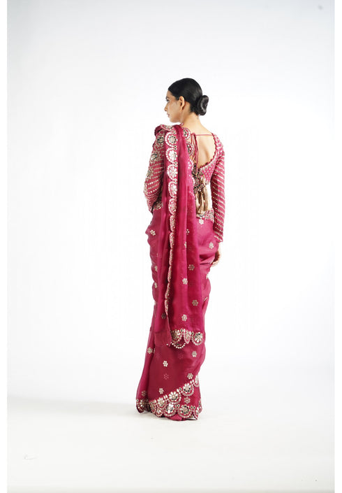 Mellow Wine Mirror Scallop Saree Set