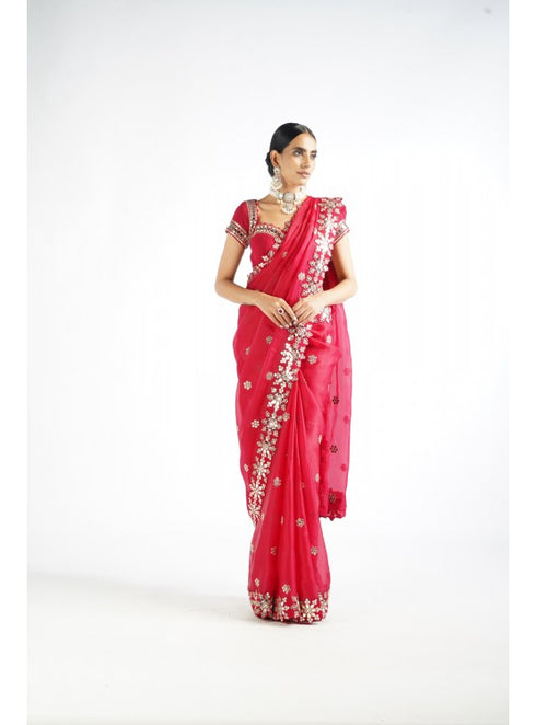 Crimson Red Mirror Work Saree