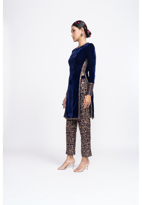 Navy Blue Velvet Kurta set