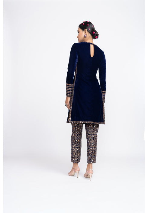 Navy Blue Velvet Kurta set