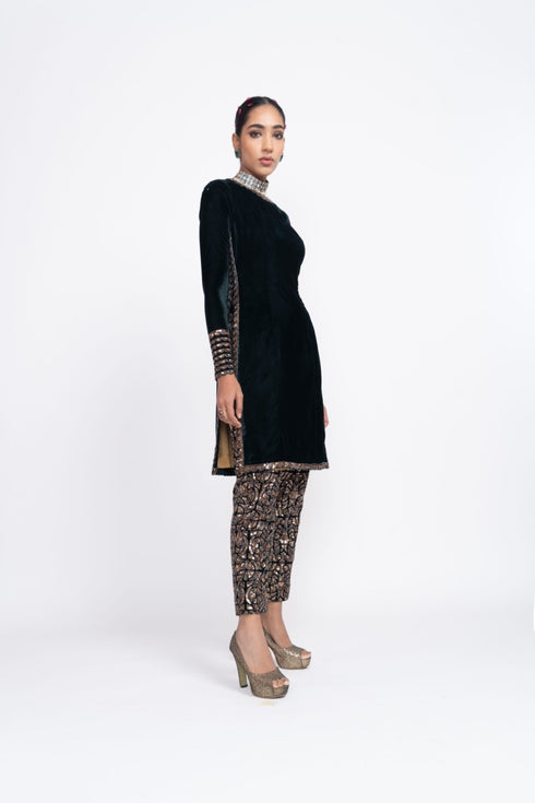 Deep Green Velvet Kurta Set