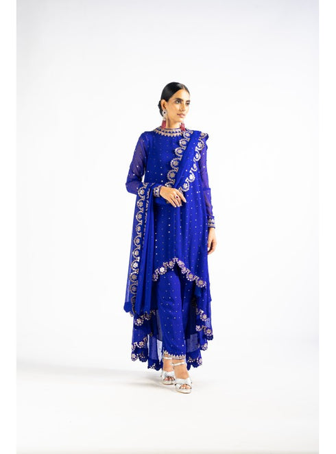 Royal Blue Scallop Pant Kurta Set