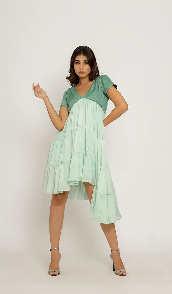 Teal-Tea Green Asymmetrical Dress  House of Chic, New York